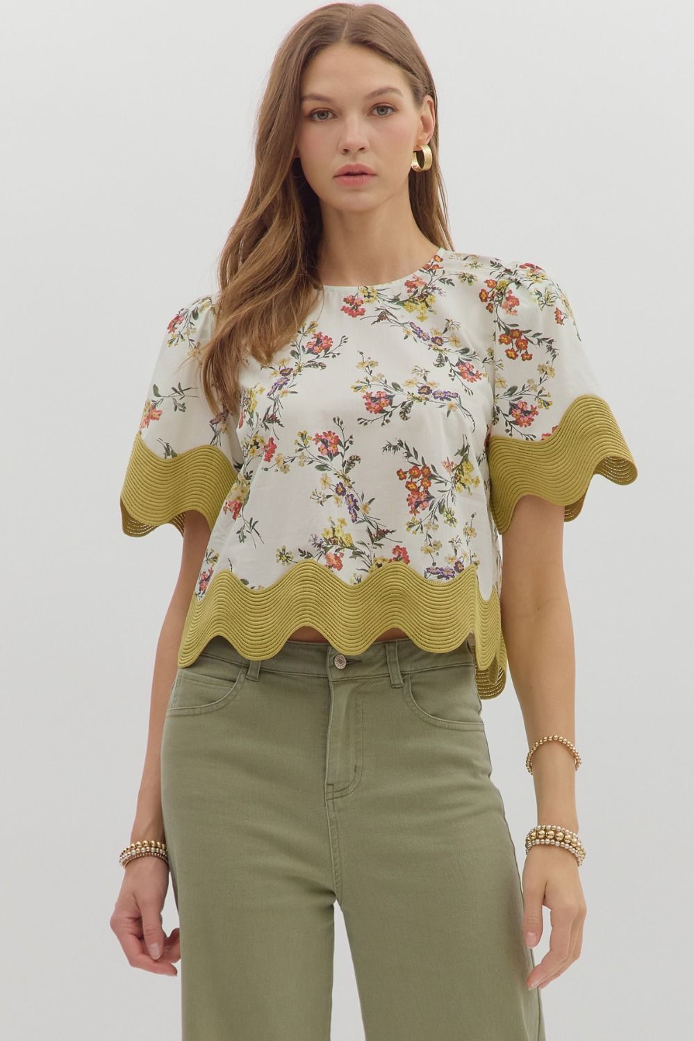 Olive Detail Top Ecru