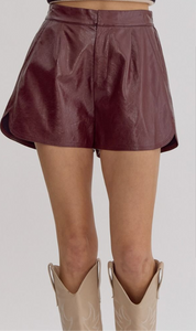 Wine Metallic High Waisted Shorts