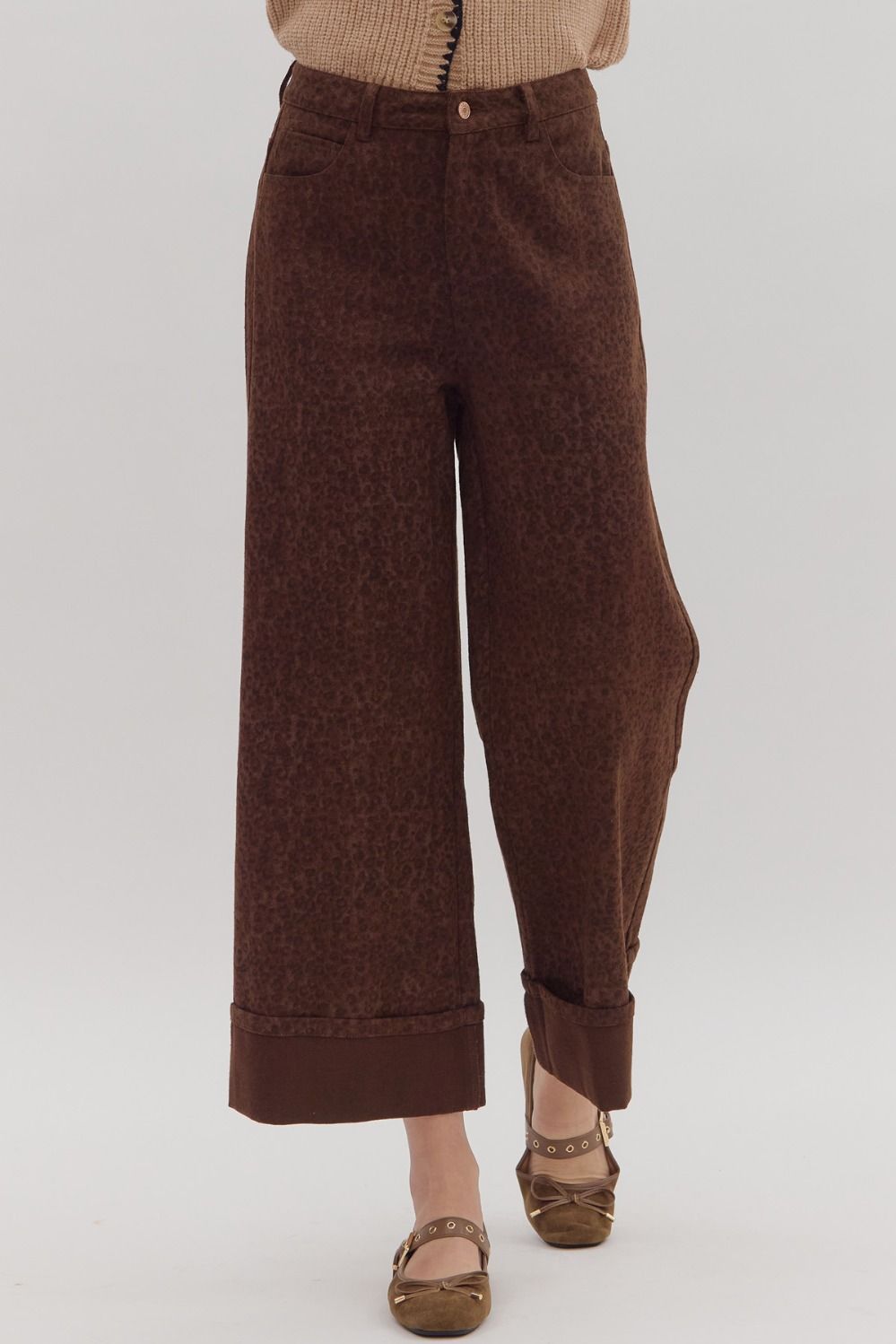 Brown Cuffed Denim Pants