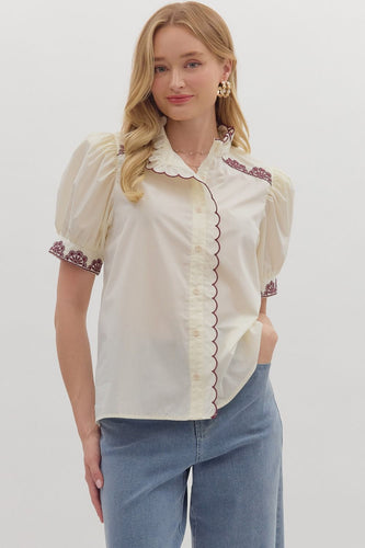 Cream/Maroon Button Blouse