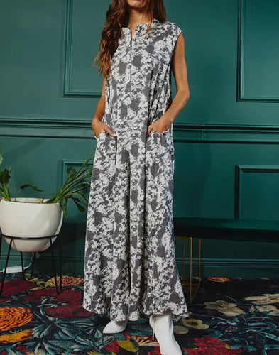 Sia Grey/Ivory Wide Leg Romper