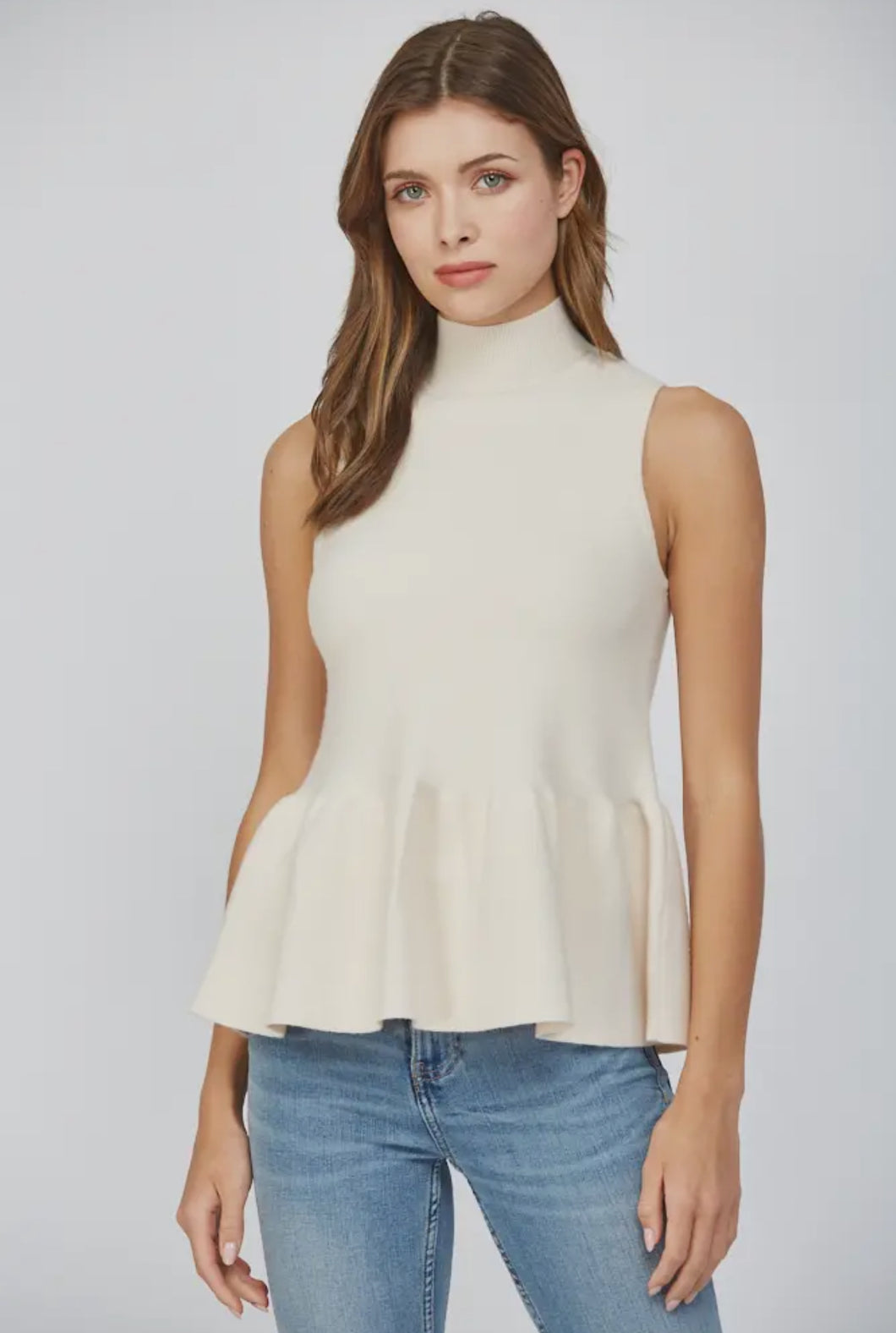 Mock Neck Peplum Sweater Vanilla