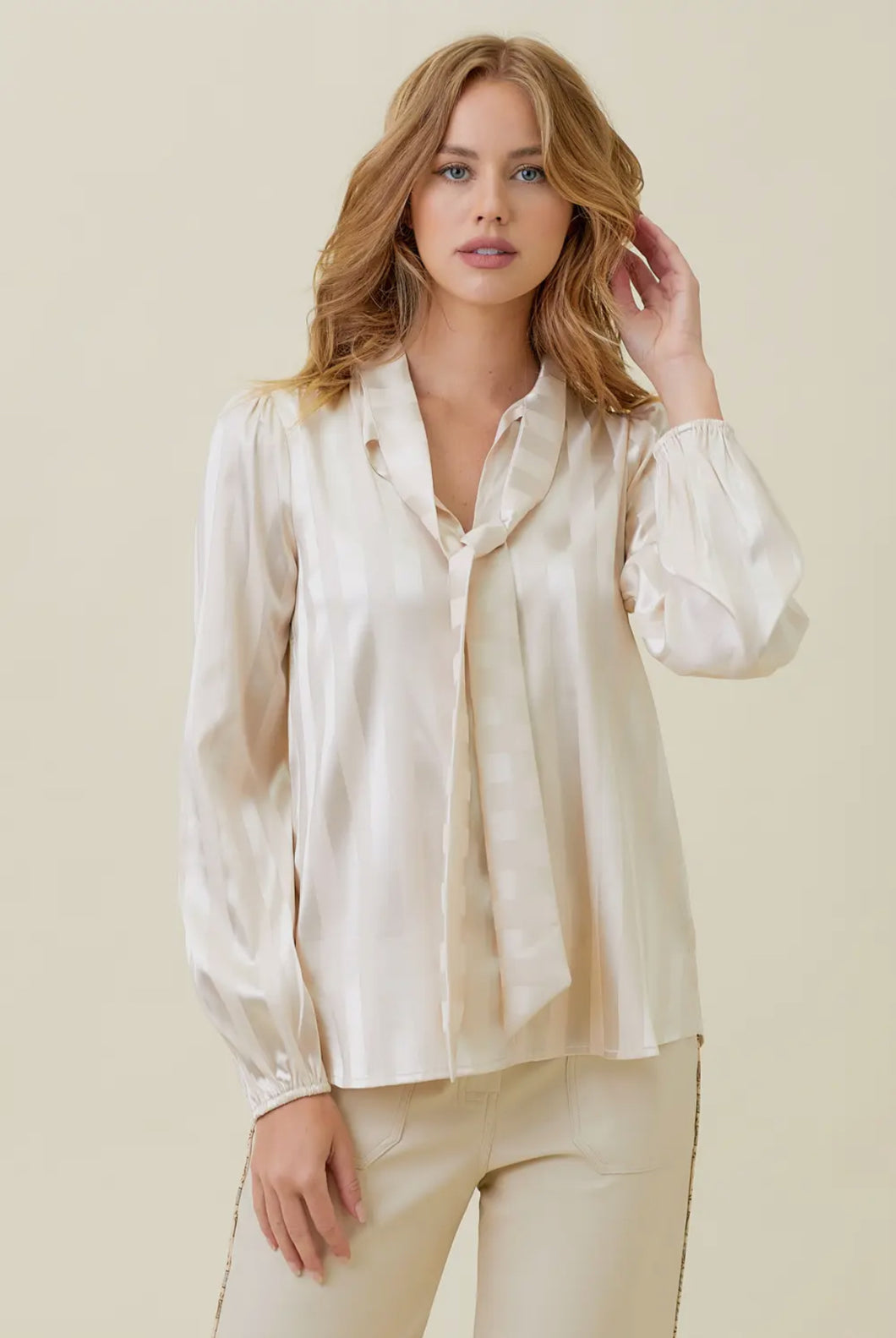 Flowy Striped Blouse Almond
