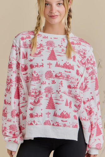 Holiday Toile Print Top