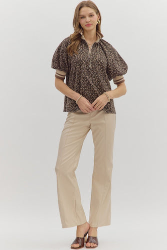 Leopard Puff Sleeve Blouse