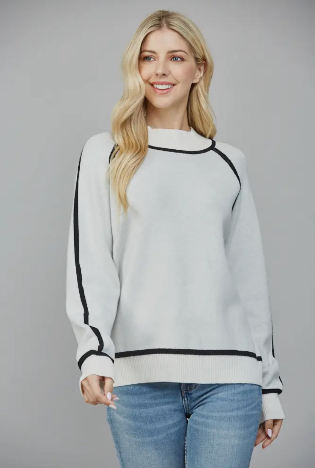 Contrasted Mock Neck Sweater