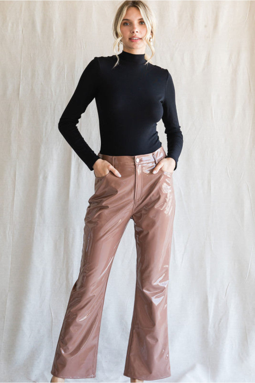 Gianna Leather Patent Pants Mocha