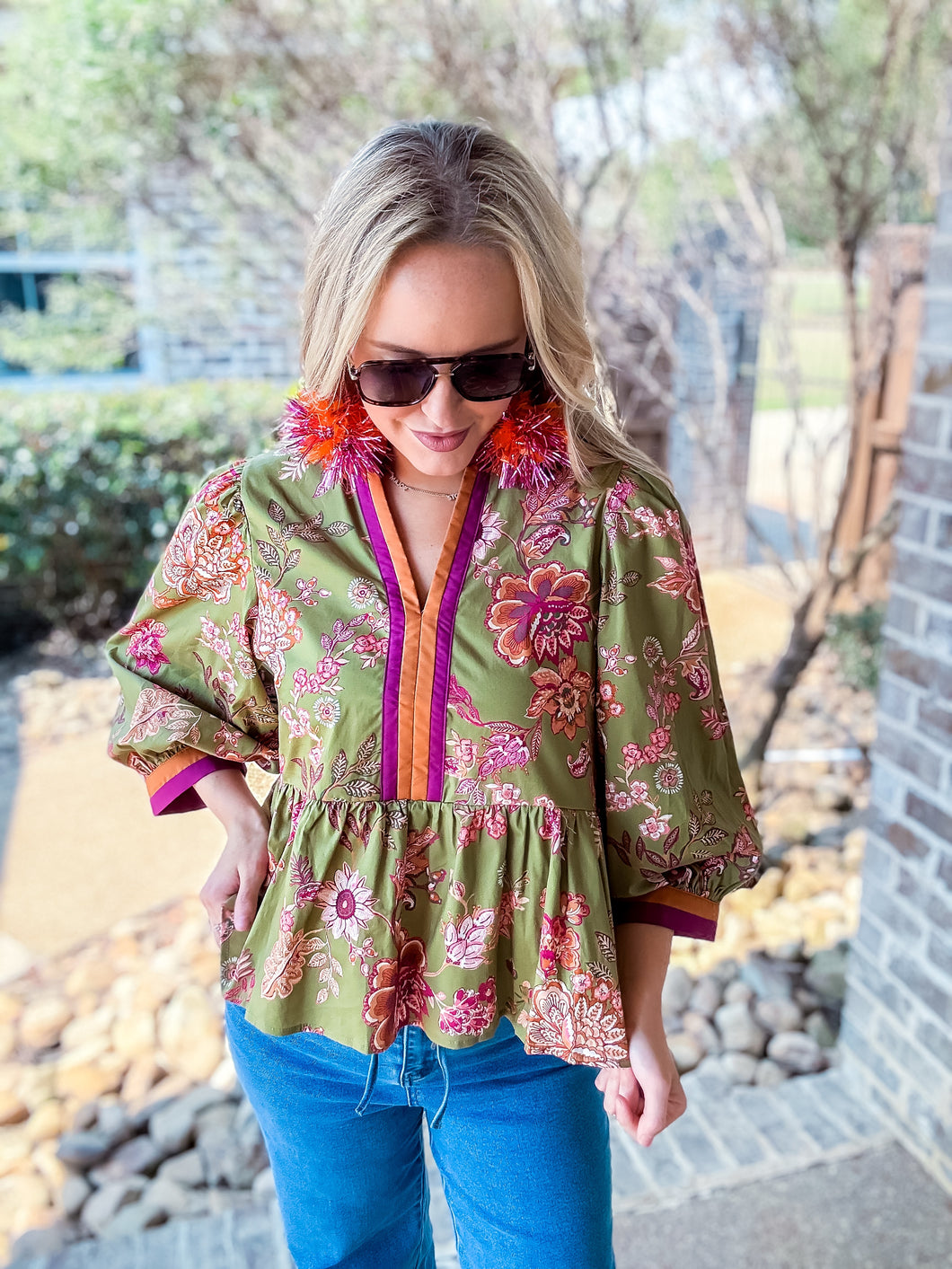 Olive Fall Floral Top