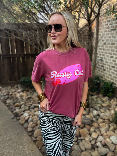 Rolling With Rusty Cat Graphic Tee Burgundy