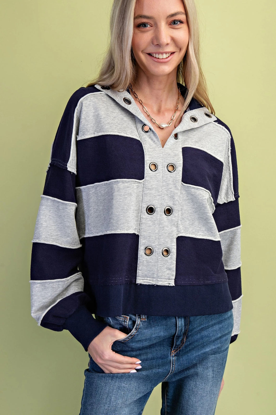 Navy Rugby Striped Sweatshirt