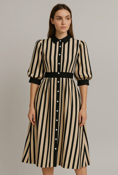 Stripes & Buttons Midi Sand