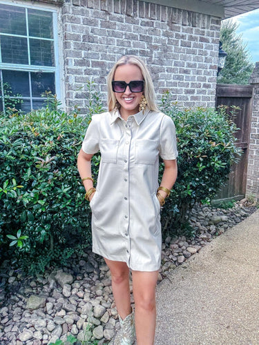 Ecru Leather Mini Dress
