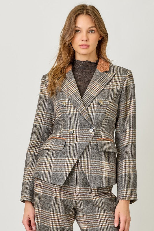 Stone Grey Plaid Blazer