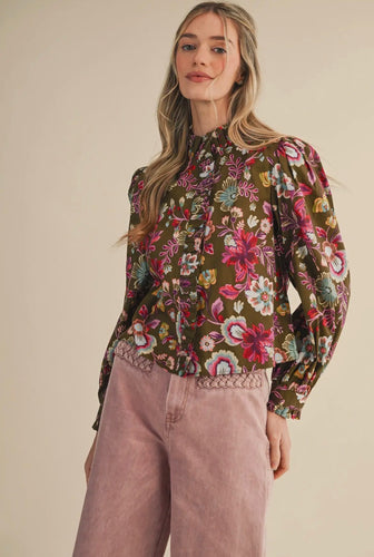Olive Multi Print Blouse