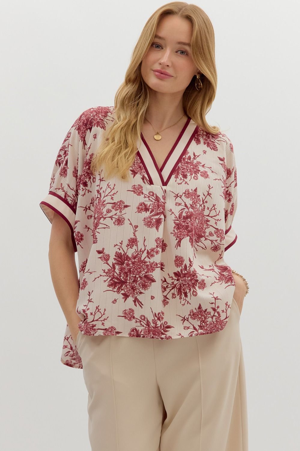 Burgundy Flowers Top