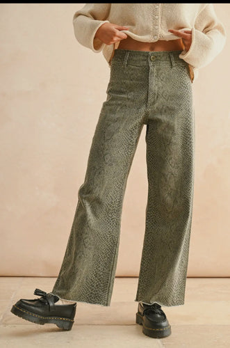 Olive Green Snake Print Pants