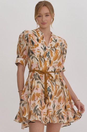 Gold Teal Brushstroke Tie Dress