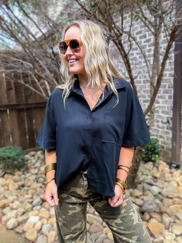 Basic Black Button Down Top