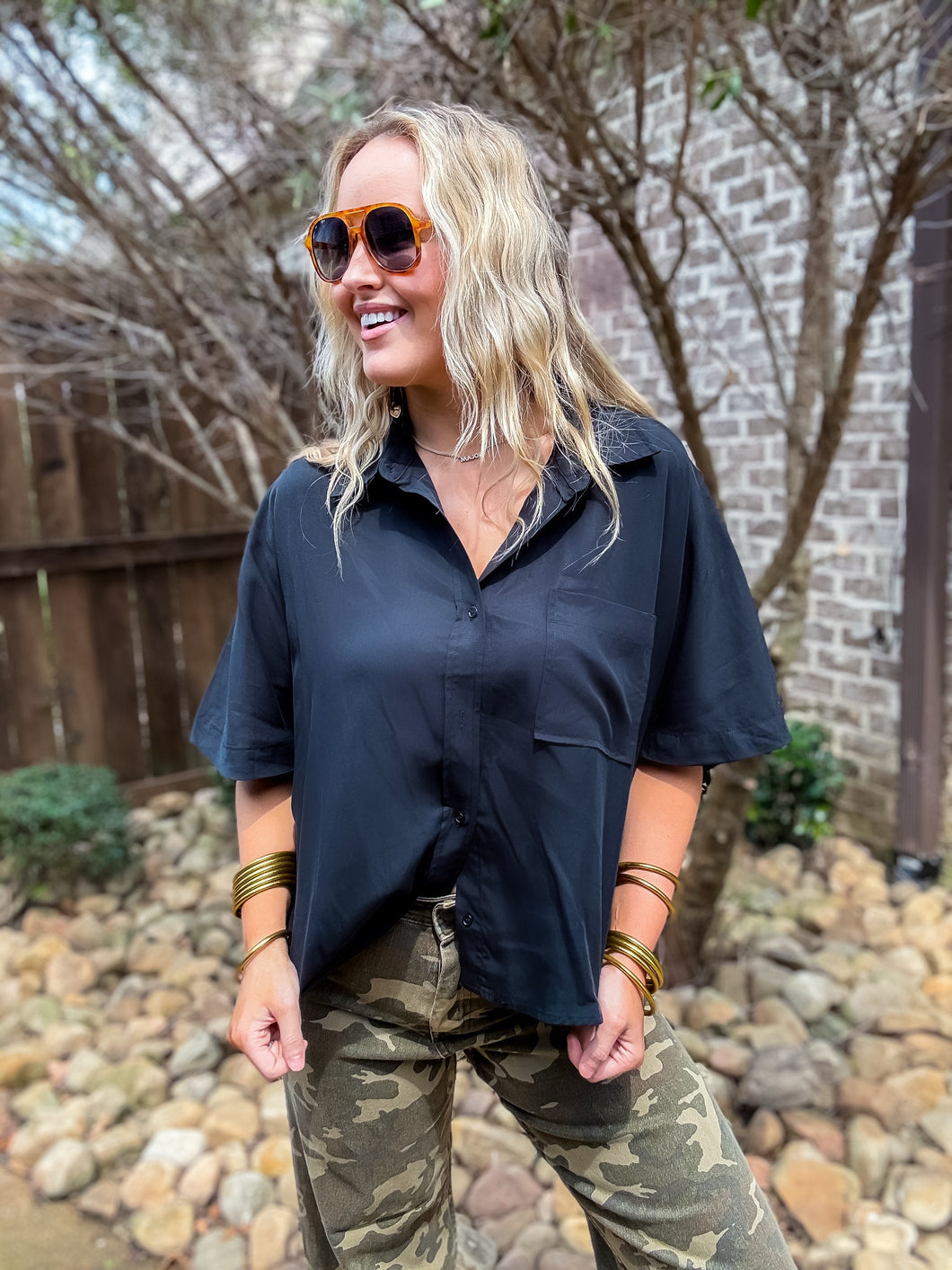 Basic Black Button Down Top