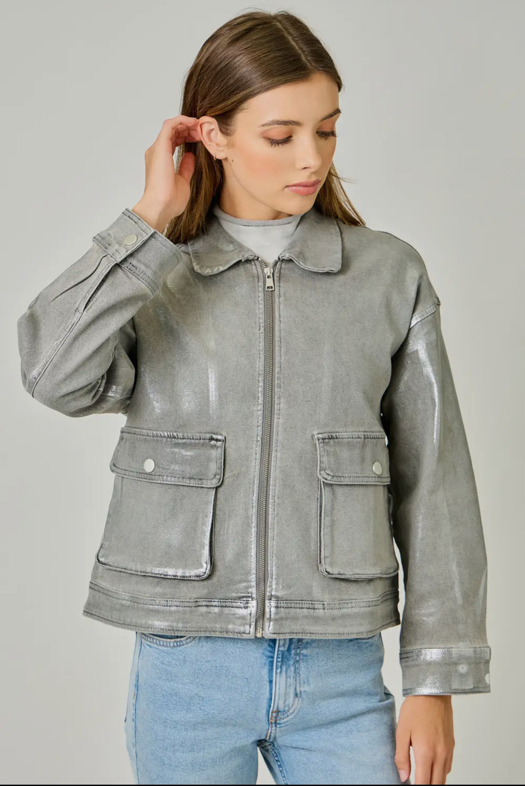 Metallic Washed Jacket Silver