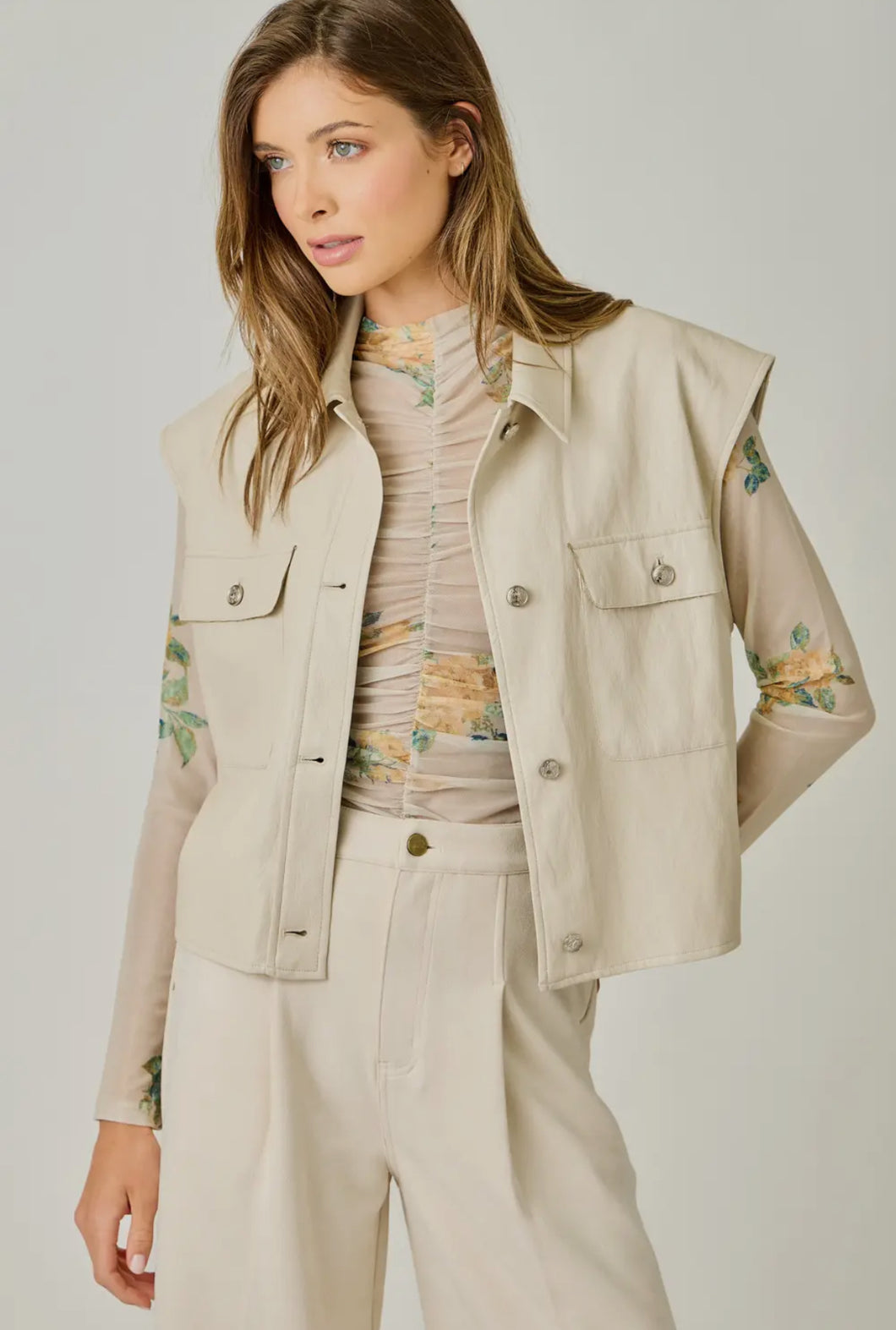 Faux Leather Vest Oatmeal