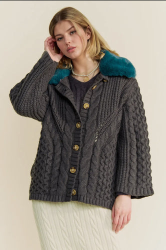 Cable Knit Vintage Cardigan Charcoal