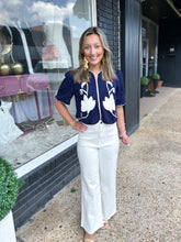 Load image into Gallery viewer, Navy With Cream Detail Top