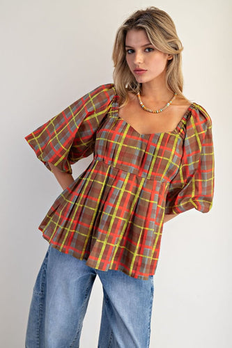 Neon Season Plaid Top