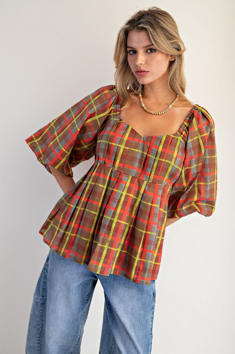 Neon Season Plaid Top
