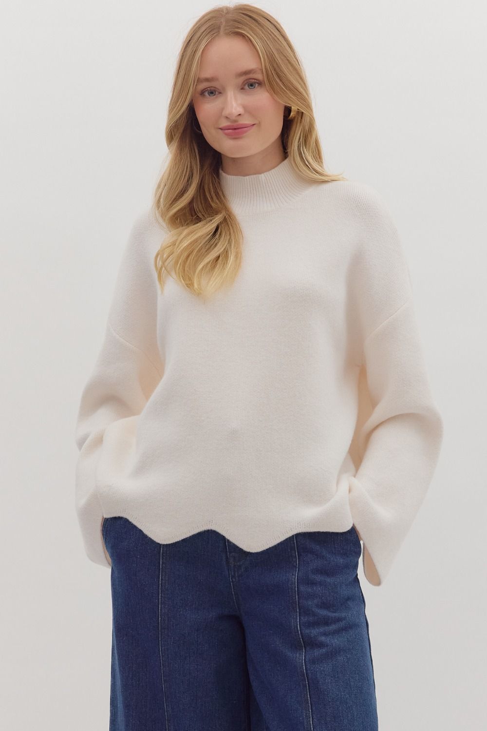 Scalloped Edge Sweater Cream