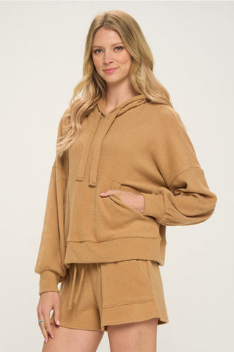 Camry Brushed Knit Hoodie Camel