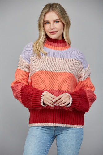 Red/Lavender Chunky Knit Sweater
