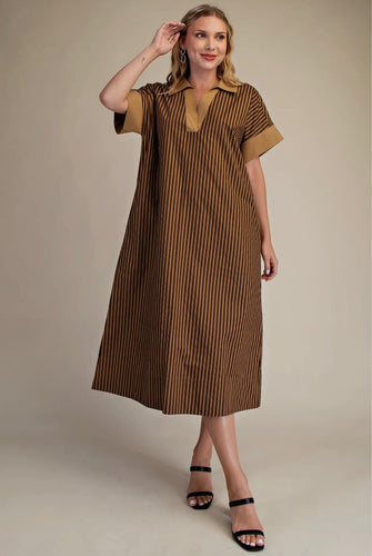 Dark Brown Striped Midi