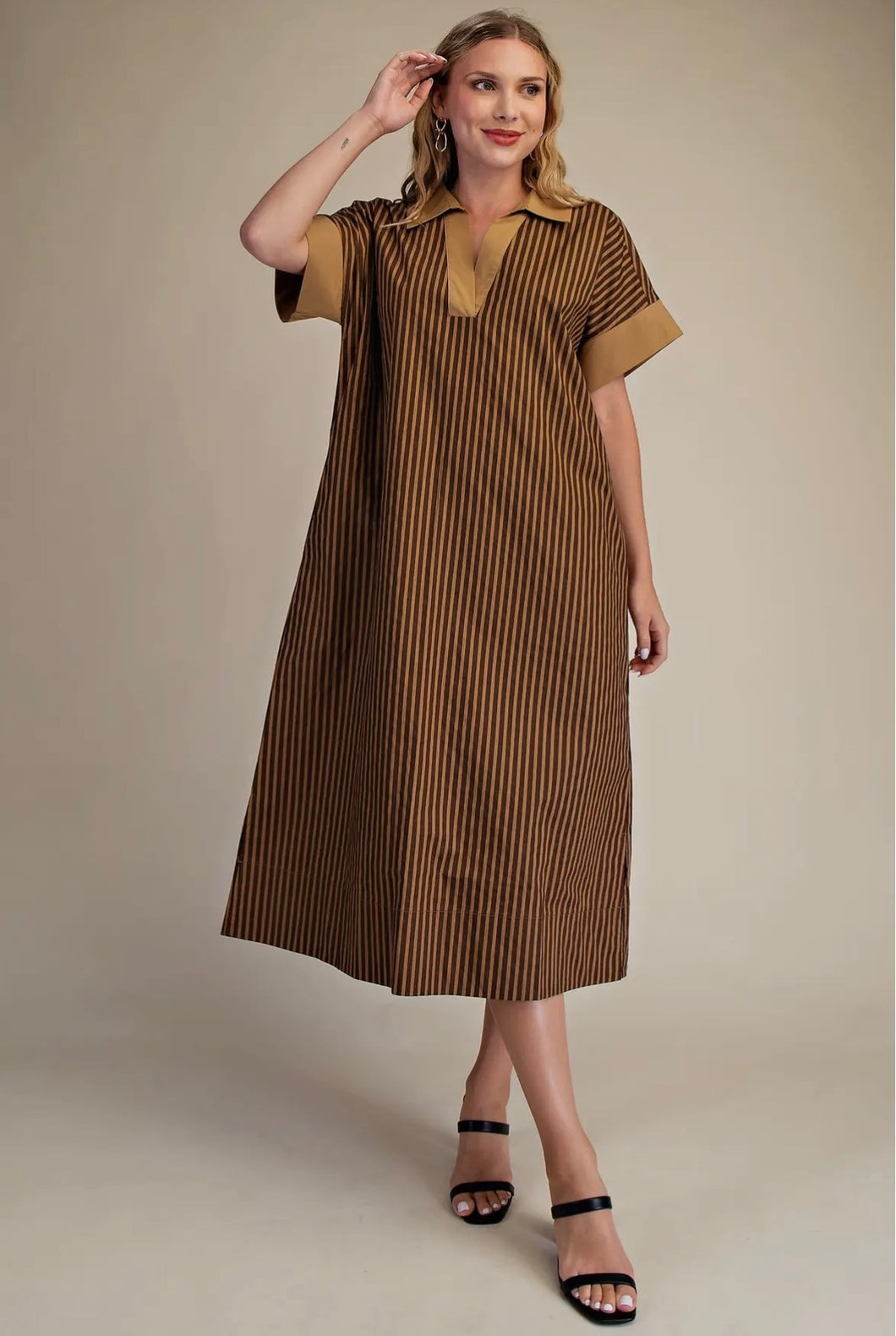 Dark Brown Striped Midi