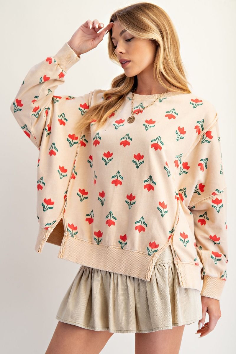 Flower Print Crew Neck