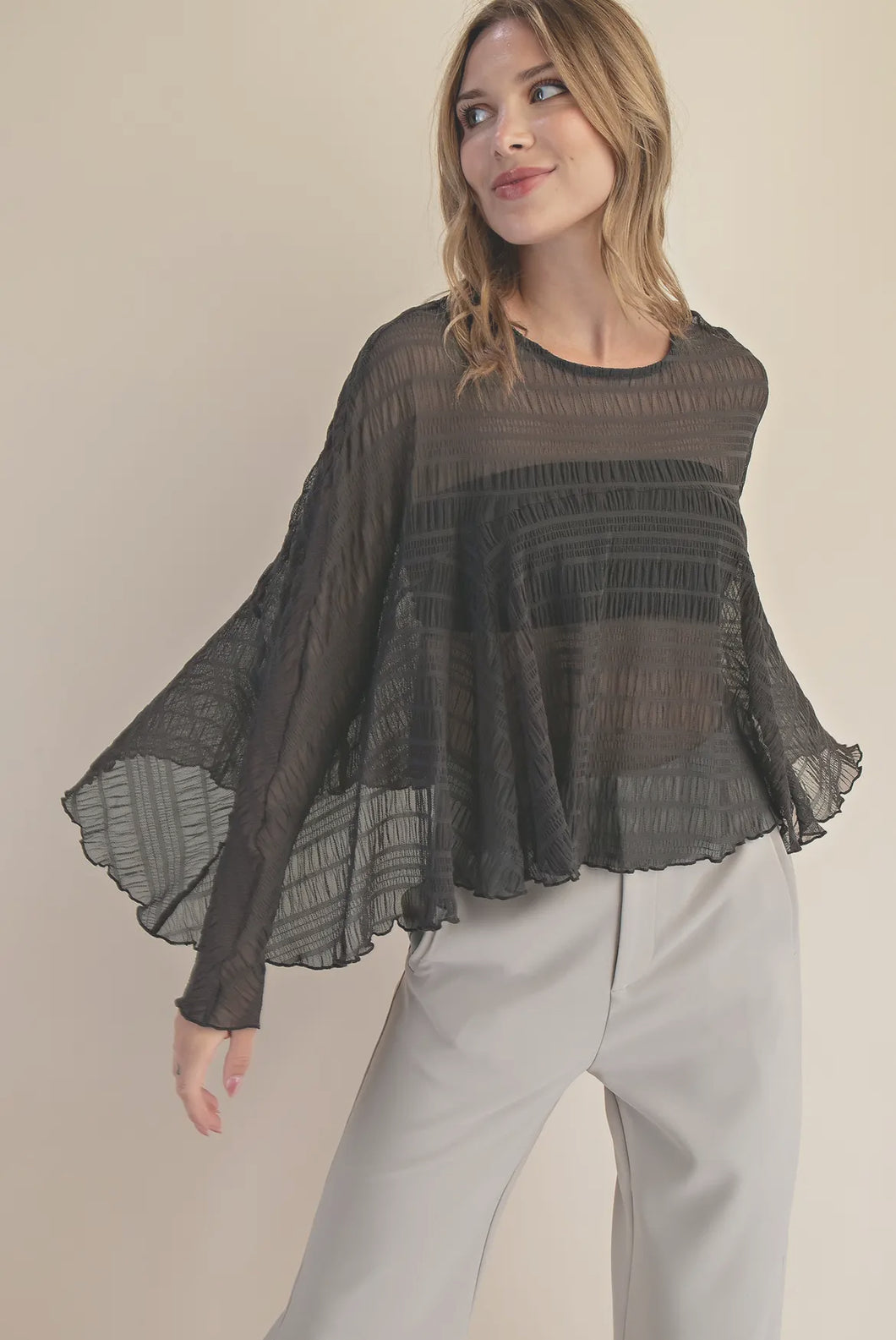 Charcoal Mesh Cape Top