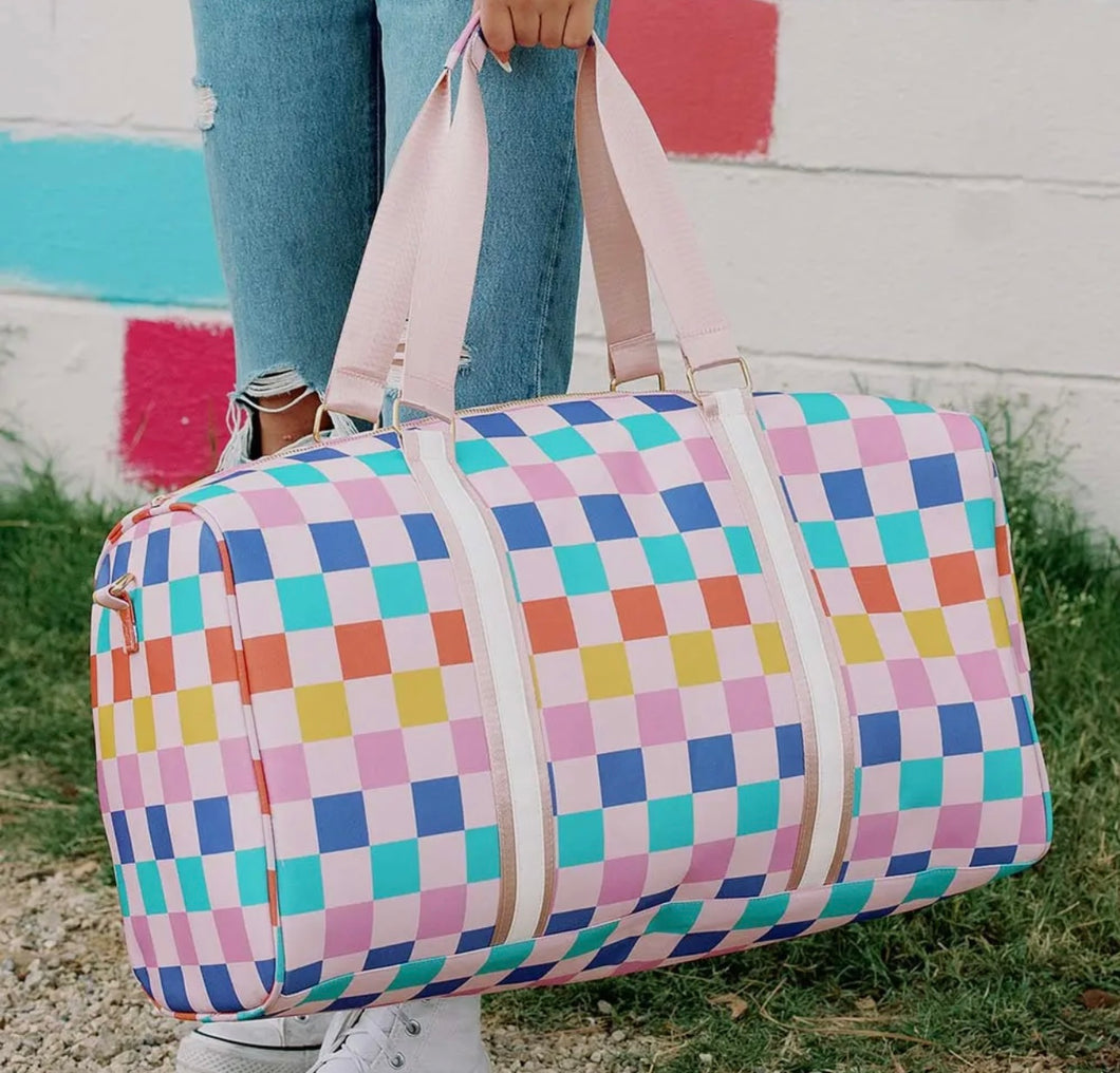 Multi-Colored Checkered Weekender Bag