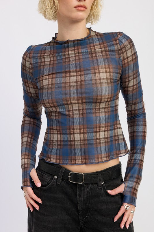 Brown/Blue Plaid Layering Top