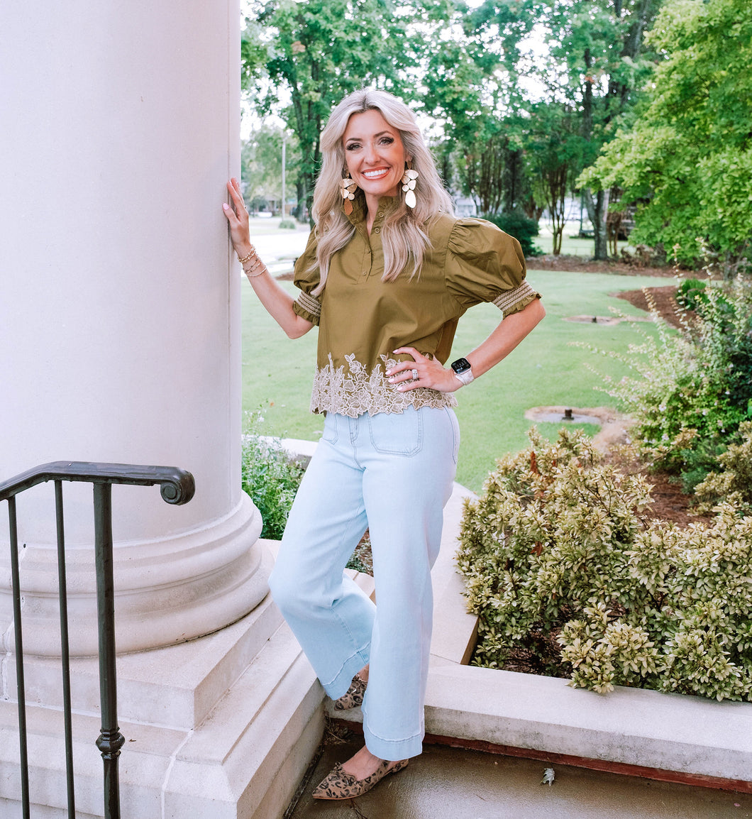 Anthro Detail Olive Top