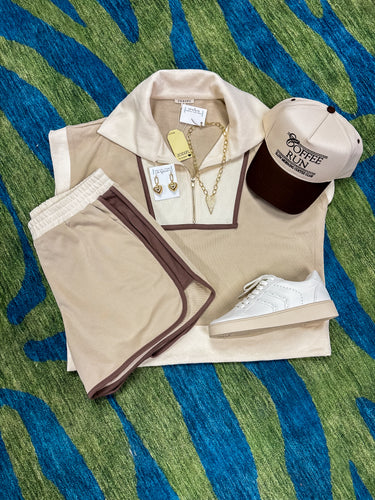 Chandler Zip Top Shorts Set Beige