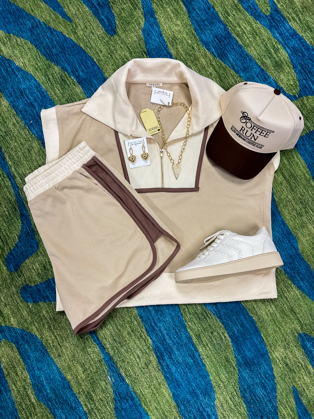 Chandler Zip Top Shorts Set Beige