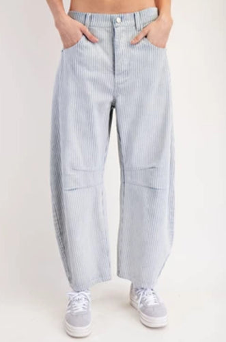 Light Denim Striped Barrel Jeans