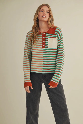 Multi Teal Long Sleeve Sweater