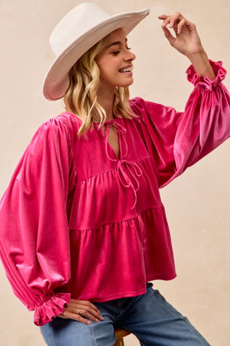 Fuchsia Velvet Tie Top