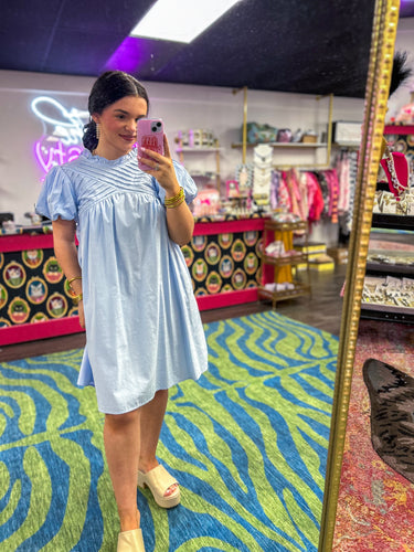 Baby Blue Cross Neck Detail Dress