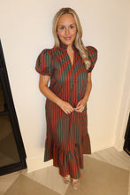 Load image into Gallery viewer, Rust Green Striped Midi
