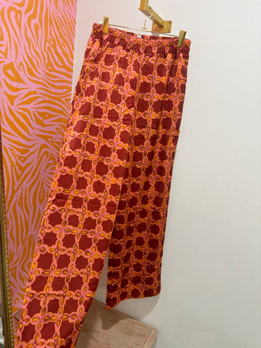 Orange & Burgundy Satin Pants