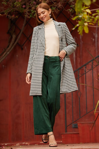 Houndstooth Long Coat Green