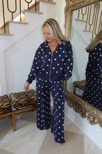 Load image into Gallery viewer, Navy/Cream Polka Dot Sweat Set