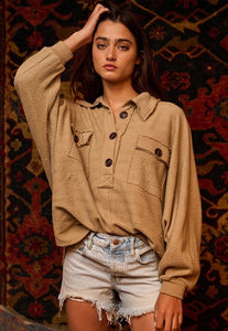 Shylah Oversized Terry Pullover Taupe